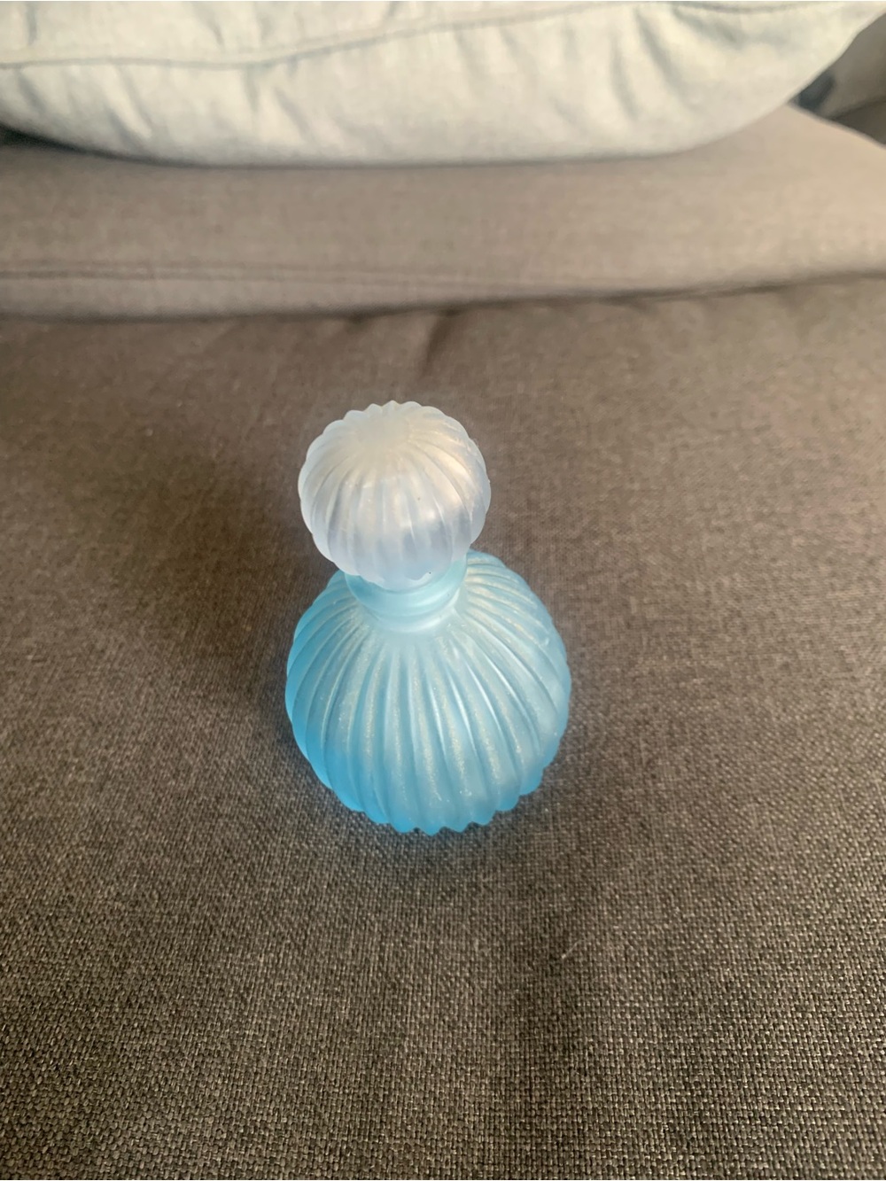 Vintage Large Frosted Blue Glass Round Perfume 4.5” Bottle